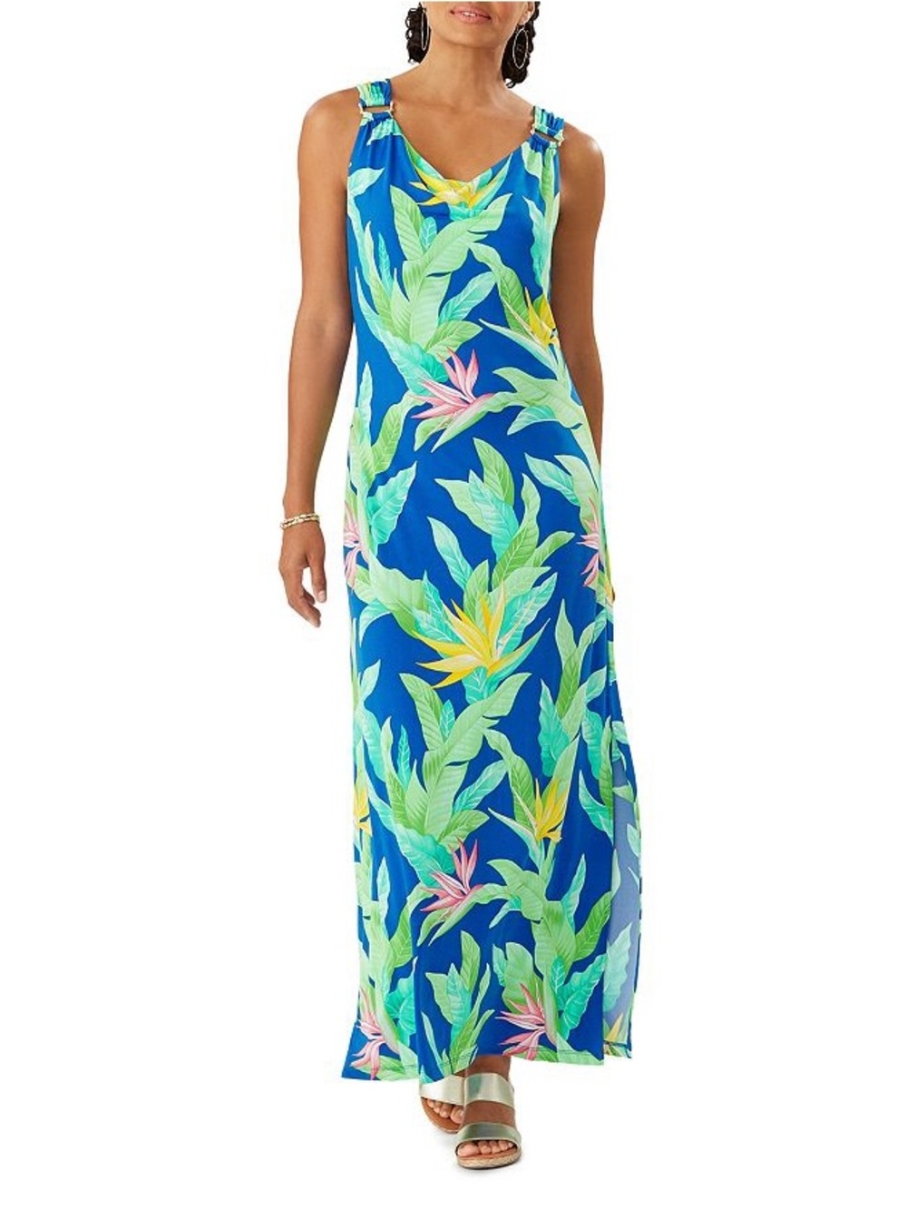Tommy Bahama Nirvana Night Tropical Maxi Dress Bird of Paradise Blue M - Picture 8 of 9